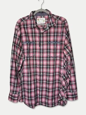 Robert Graham Jeans Pink Gray Plaid Button Down Shirt Mens L 100% Cotton